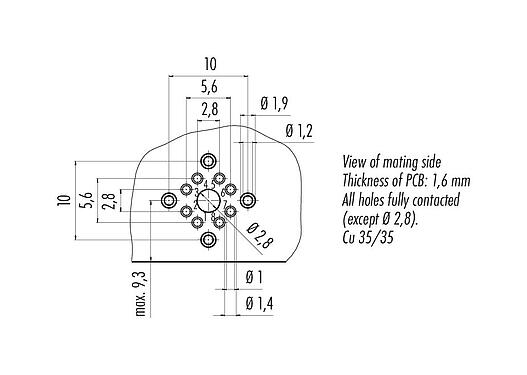 Disposizione dei conduttori 99 3782 213 08 - M12 Connettore femmina a flangia, Numero poli: 8, schermabile, THT, IP67, UL, M12x1,0
