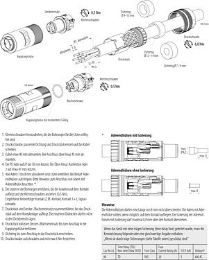 Montageanleitung Bajonett Kabeldose, Polzahl: 6 (3+PE+2), 7,0-14,0 mm, ungeschirmt, schraubklemm, IP67 gesteckt und verriegelt, UL 2237