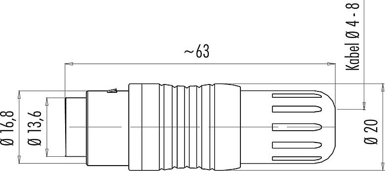 Maßzeichnung Push Pull Kabeldose, Polzahl: 3, 4,0-8,0 mm, schirmbar, löten, IP67