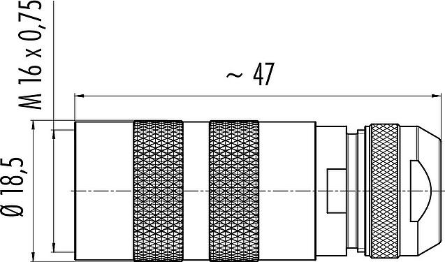 스케일 드로잉 M16 케이블 소켓, 콘택트 렌즈: 8 (08-a), 4.1-7.8mm, 차폐 가능, 솔더, IP67, UL 2238, 짧은 버전