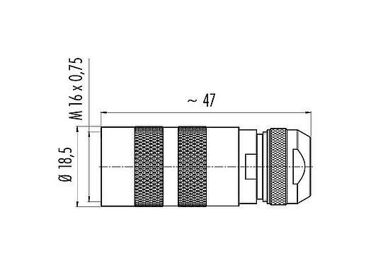 Scale drawing M16 Female cable connector, Contacts: 4 (04-a), 4.1-7.8 mm, shieldable, solder, IP68, UL 2238, Short version