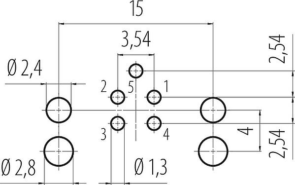 Conductor layout M12 Male angled panel mount connector, Contacts: 5, unshielded, THR, IP68, UL 2238, Rear mounting, for PCB assembly
