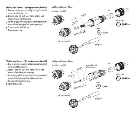 Assembly instructions 99 1528 814 04 - M12 Female cable connector, Contacts: 4, 5.0-8.0 mm, shieldable, wire clamp, IP67