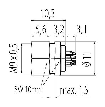 Scale drawing 09 0482 00 08 - M9 Female panel mount connector, Contacts: 8, unshielded