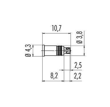 Scale drawing 86 7005 0002 00004 - M5 Male receptacle, Contacts: 4, unshielded, solder, IP67, UL, for M5 tube