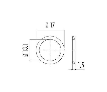 Méretarányos rajz 16 1125 071 - M12-A/B/D/K/K/L/S/T/US/X - Flat gasket for mounting thread, M16 x 1.5, PG9