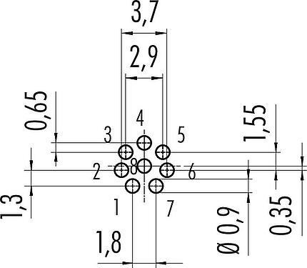 Disposition du conducteur M9 Embase femelle, Contacts: 8, non blindé, THT, M9x0,5, Montage frontal