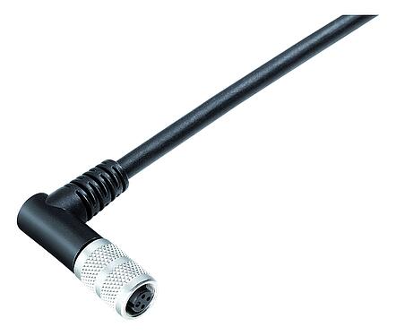 Ilustración M9 Conector hembra en ángulo, Número de contactos: 2, blindado, moldeado en el cable, IP67, PUR, negro, 5 x 0,25 mm², 5 m
