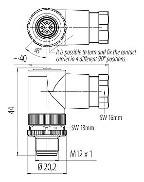 Scale drawing 99 0429 52 04 - M12 Male angled connector, Contacts: 4, 6.0-8.0 mm, unshielded, screw clamp, IP67, UL