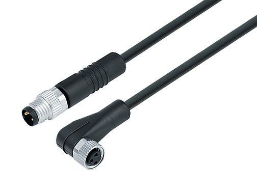 Vue 3D 77 3408 3405 50004-0100 - M8 Câble de raccordement connecteur mâle - connecteur femelle coudé, Contacts: 4, non blindé, surmoulé sur le câble, IP67, PUR, noir, 4 x 0,34 mm², 1 m