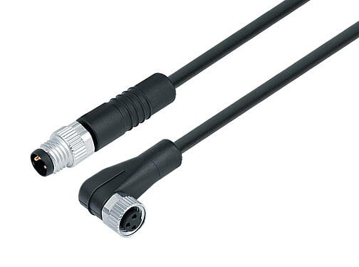 Illustration 77 3408 3405 50003-0100 - M8 Câble de raccordement connecteur mâle - connecteur femelle coudé, Contacts: 3, non blindé, surmoulé sur le câble, IP67, UL, PUR, noir, 3 x 0,34 mm², 1 m