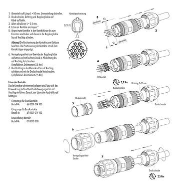Montageanleitung Bajonett Kabelstecker, Polzahl: 12, 7,0-13,0 mm, ungeschirmt, crimpen (Crimpkontakte müssen separat bestellt werden), IP68/IP69K, UL 2238, VDE