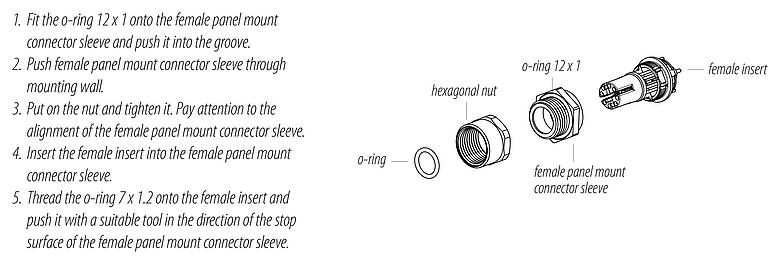 Instructions de montage 99 3782 200 08 - M12 Embase femelle, Contacts: 8, blindable, THT, IP67, UL, M12x1,0, Montage frontal