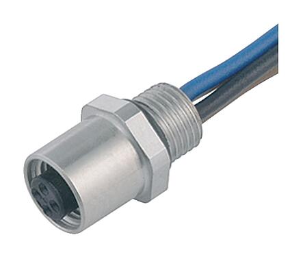 Illustration M5 Female panel mount connector, Contacts: 4, unshielded, single wires, IP67, M5x0.5, Front mounting, potted