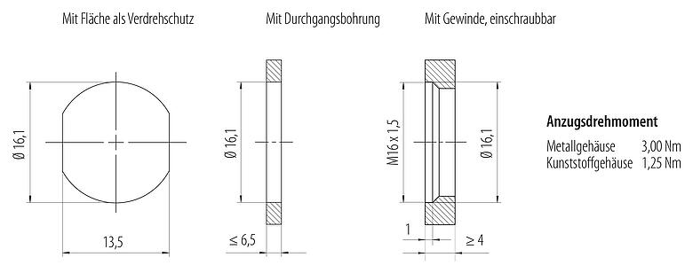 Montageanleitung / Montageausschnitt M12 Flanschdose, Polzahl: 4+FE, ungeschirmt, THR, IP67, UL 2238, M16x1,5, Frontmontage