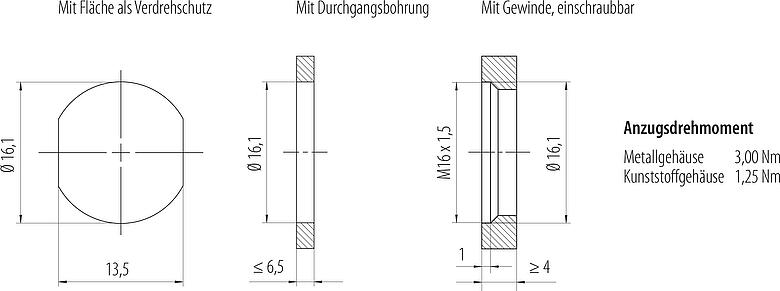 Montageanleitung / Montageausschnitt M12 Flanschdose, Polzahl: 4+FE, ungeschirmt, THR, IP67, UL 2238, M16x1,5, Frontmontage