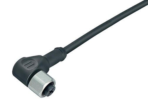Illustratie 77 3734 0000 50004-0500 - M12-A Female haakse connector, aantal polen: 4, onafgeschermd, aan de kabel aangegoten, IP69K, UL, PUR, zwart, 4 x 0,34 mm², Roestvrij staal, 5 m
