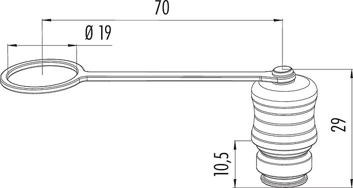 Dessin coté Capuchon de protection, IP67, avec sangle de retenue