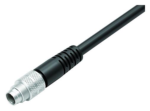 Illustration M9 Male cable connector, Contacts: 3, shielded, moulded on the cable, IP67, PUR, black, 5 x 0.25 mm², 2 m