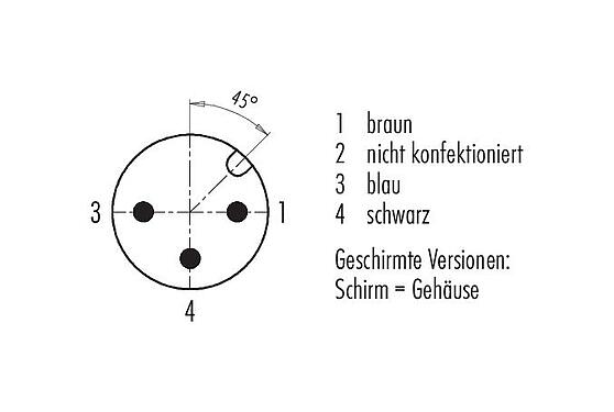 Polbild (Steckseite) 77 3529 0000 50703-0200 - M12 Kabelstecker, Polzahl: 3, geschirmt, am Kabel angespritzt, IP67, UL, PUR, schwarz, 3 x 0,34 mm², 2 m
