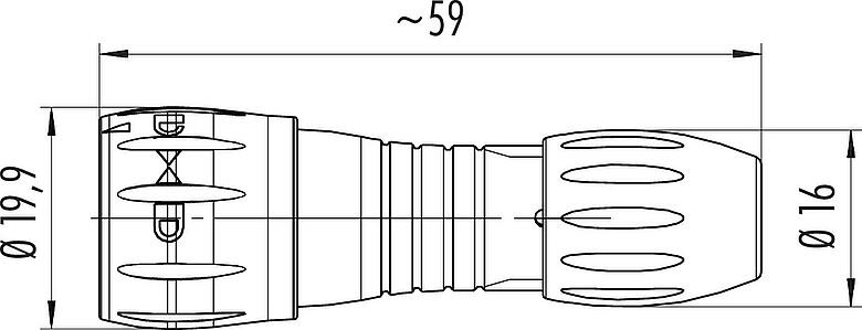 縮尺図 バヨネット オスコネクタケーブル, 極数: 8, 4.0-6.0mm, 非シールド, はんだ, IP67