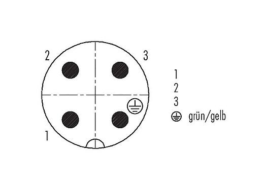 Polbild (Steckseite) 79 0233 20 04 - RD24 Winkelstecker, Polzahl: 3+PE, ungeschirmt, am Kabel angespritzt, IP67, PVC, schwarz, 4 x 1,50 mm², 2 m