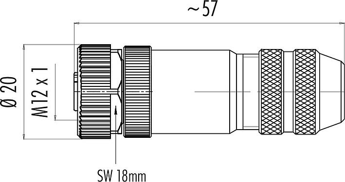 스케일 드로잉 M12 케이블 소켓, 콘택트 렌즈: 4, 6.0-8.0mm, 차폐 가능, 나사 클램프, IP67, UL 2238, 차폐 링 포함