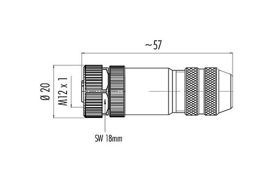 Dessin coté 99 3730 810 04 - M12 Connecteur femelle, Contacts: 4, 6,0-8,0 mm, blindable, pince à visser, IP67, UL 2238