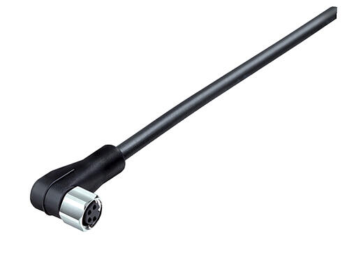 Illustration 77 3708 0000 50008-0500 - M8 Female angled connector, Contacts: 8, unshielded, moulded on the cable, IP67, UL, PUR, black, 8 x 0.25 mm², stainless steel, 5 m