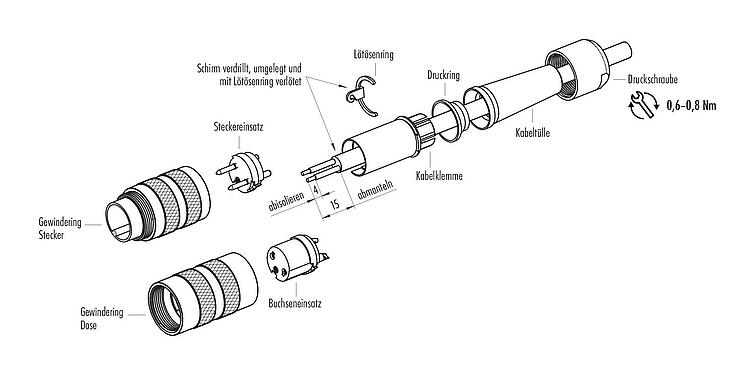 Montageanleitung M16 Kabelstecker, Polzahl: 6 (06-a), 4,0-6,0 mm, schirmbar, löten, IP40