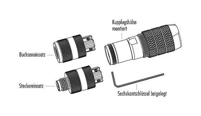 Einzelteildarstellung M8 Kabelstecker, Polzahl: 4, 5,0-8,0 mm, schirmbar, schraubklemm, IP67, Irisfeder