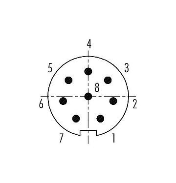 Disposizione dei contatti (lato connessione) 09 4931 080 08 - Spingere Tirare Connettore maschio a flangia, Numero poli: 8, non schermato, saldare, IP67, montaggio anteriore