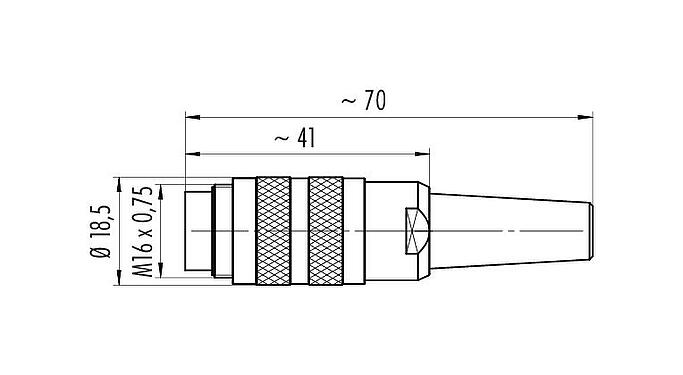 Scale drawing M16 Male cable connector, Contacts: 6 (06-a), 4.0-6.0 mm, shieldable, crimping (Crimp contacts must be ordered separately), IP40