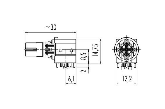 Disegno in scala M12 L'inserto di contatto, Numero poli: 8, schermabile, THT, IP67, UL