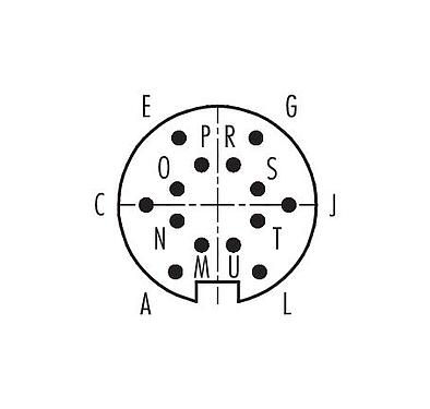 Disposición de los contactos (lado de la conexión) 09 0453 00 14 - M16 Enchufe de brida, Número de contactos: 14 (14-b), sin blindaje, soldadura, IP67, UL