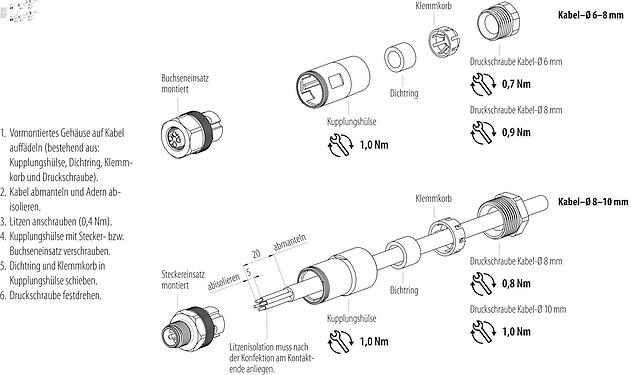 Montageanleitung M12 Kabelstecker, Polzahl: 4, 6,0-8,0 mm, ungeschirmt, schraubklemm, IP67, Edelstahl
