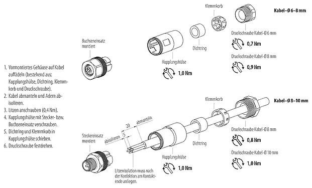 Montageanleitung M12 Kabelstecker, Polzahl: 4, 8,0-10,0 mm, ungeschirmt, schraubklemm, IP67, Edelstahl