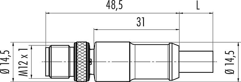 스케일 드로잉 M12 케이블 커넥터, 콘택트 렌즈: 4, 쉴드, 케이블에 몰딩, IP67, UL 2238, Profinet/Ethernet CAT5e, PUR, 녹색, 4xAWG 22, 2m