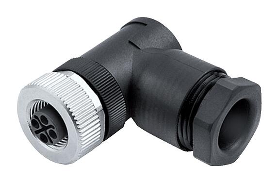 Illustratie M12 Female haakse connector, aantal polen: 3+PE, 8,0-10,0 mm, onafgeschermd, schroefklem, IP67, UL 2238, VDE