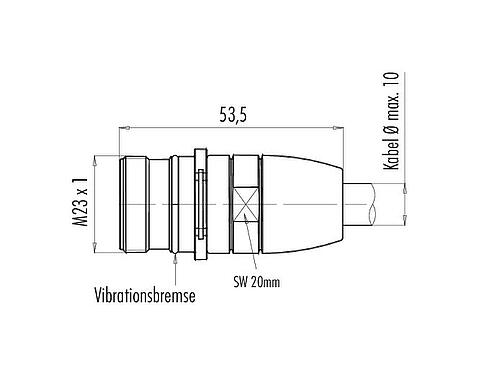 Maßzeichnung M23 Kupplungsstecker, Polzahl: 12, 6,0-10,0 mm, schirmbar, löten (Erdungshülsen mit Dichtung müssen separat bestellt werden), IP67