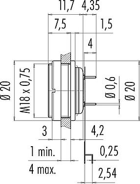 Skalritning M16 Flänsuttag, antal poler: 12 (12-a), oskärmad, THT, IP67, M18x0,75, Bakre väggmontering