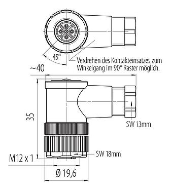 Maßzeichnung 99 0430 00 04 - M12 Winkeldose, Polzahl: 4, 4,0-6,0 mm, ungeschirmt, schraubklemm, IP67, UL 2238
