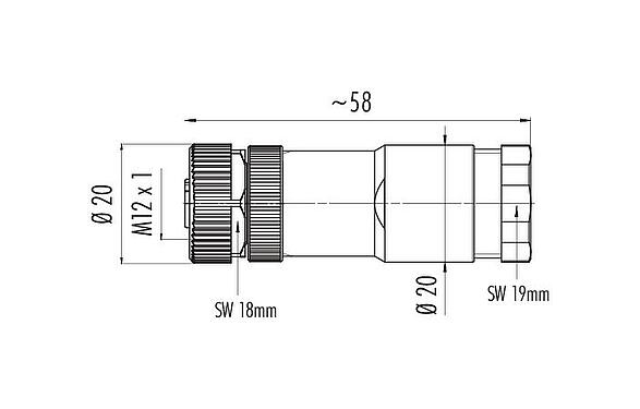 Scale drawing 99 0430 186 04 - M12 Female cable duo connector, Contacts: 4, 2.1-3.0 mm (2 cable), unshielded, screw clamp, IP67, UL