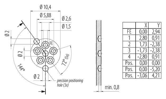 Bố trí dây dẫn M12 Mảnh lắp ráp ổ cắm, Số lượng cực : 5, không có chống nhiễu, THR, IP68, UL 2238, Gắn phía trước