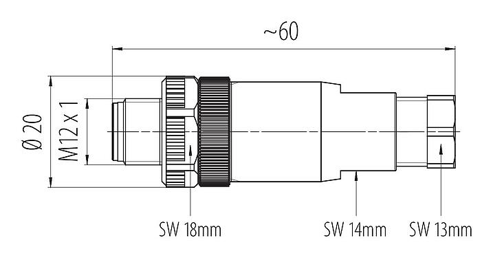 Scale drawing 99 0437 115 05 - M12 Male cable connector, Contacts: 5, 4.0-6.0 mm, unshielded, screw clamp, IP67
