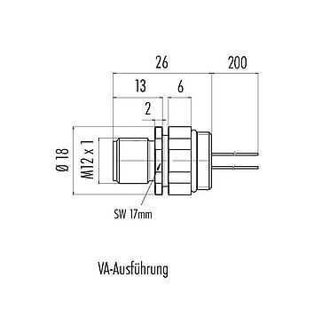 Maßzeichnung M12 Flanschstecker, Polzahl: 8, ungeschirmt, Litzen, IP68/IP69K, UL 2238, M16x1,5, Frontmontage, Edelstahl, positionierbar, vergossen