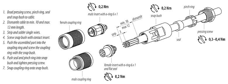 Assembly instructions 99 0425 00 08 - M9 Male cable connector, Contacts: 8, 3.5-5.0 mm, unshielded, solder, IP67