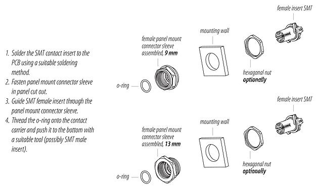 Montagehandleiding 99 3782 402 08 - M12 Female panel mount connector, aantal polen: 8, schermbaar, SMT, IP68, M14x1,0