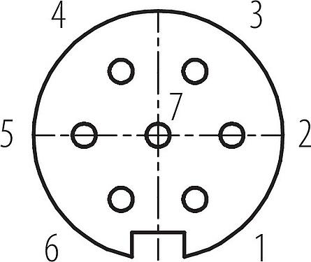 Contact arrangement (Plug-in side) M16 Female panel mount connector, Contacts: 7 (07-a), unshielded, solder, IP67, UL 2238, M18x0,75, Front mounting
