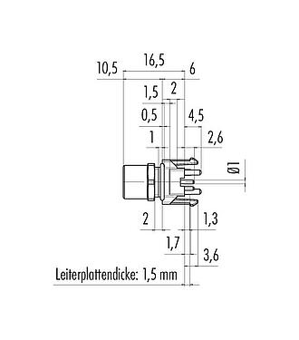 Maßzeichnung M8 Flanschdose, Polzahl: 4, ungeschirmt, THR, IP67, UL 2238
